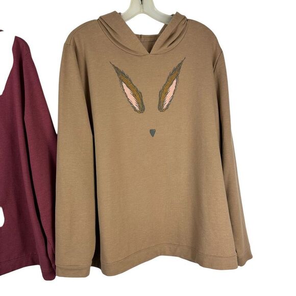 Anybody Lot of 2 Hoodies Rabbit Face & Fox Face Relaxed Fit Knit Top Size XL - Picture 7 of 9